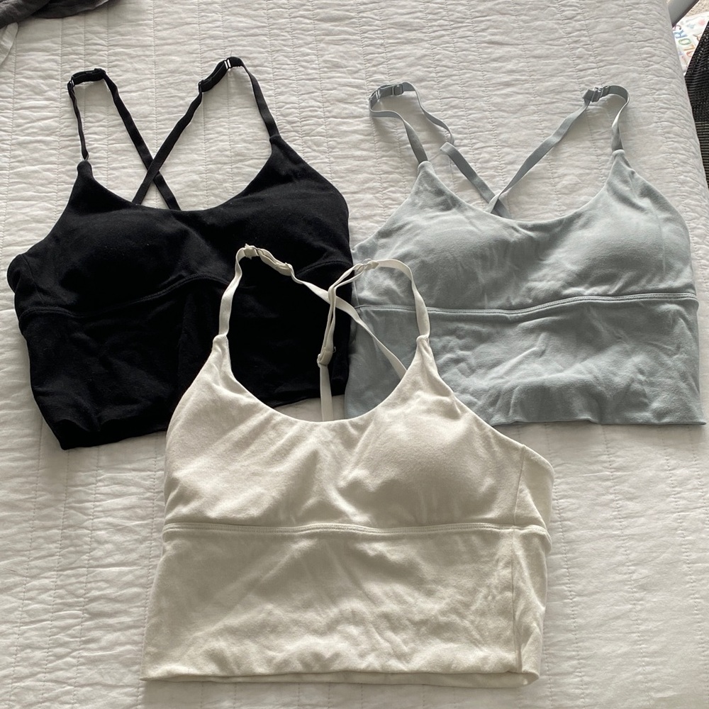 Allwear Bamboo Cross-Back Bralettes - Black, White, and Light Blue